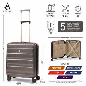 Aerolite tvrdi kofer 56x45x25 cm 56 L EasyJet, British Airways & Jet2 – Charcoal - Slika 3